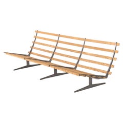 1960s Danish Kastholm-Like Oak and Aluminum Three Seat Sofa / Bench