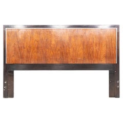 1970s Modern Walnut and Dark Wood Headboard with Chrome Trim