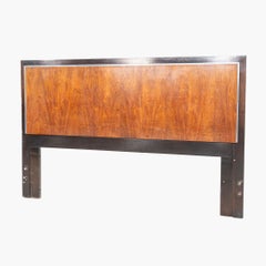 1970s Modern Walnut and Dark Wood Headboard with Chrome Trim