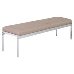 1970s Modernist Chromed Steel and Fabric Three Seat Bench Newly Redone 64"