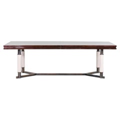 2016 David Kleinberg Custom Mahogany Bronze and Parchment Extension Dining Table