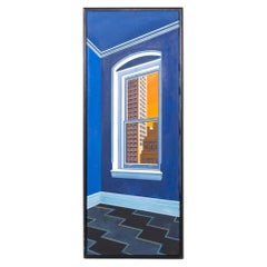 1975 Cecile Gray Bazelon Framed Cityscape Window Painting in Oil on Canvas
