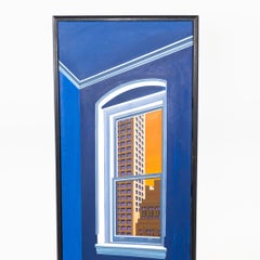 1975 Cecile Gray Bazelon Framed Cityscape Window Painting in Oil on Canvas