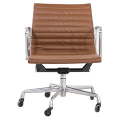 2020s Herman Miller Eames Aluminum Group Management Desk Chair in Brown Leather