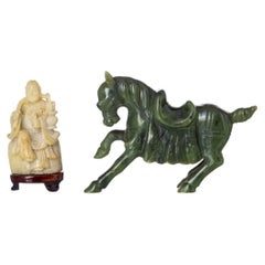 Oriental sculpture - Deity and horse in jade
