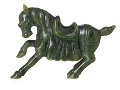 Oriental sculpture - Deity and horse in jade