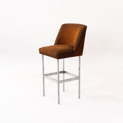 1970s Set of Five Chrome Steel and Fabric Bar Stools in Brown
