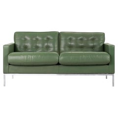 2000s Florence Knoll Two Seat Loveseat Sofa in Green Leather