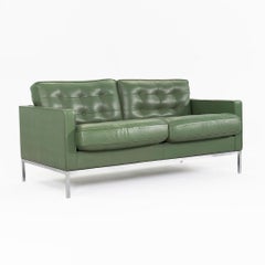2000s Florence Knoll Two Seat Loveseat Sofa in Green Leather