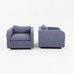 1980s Pair of Nicos Zographos CH.86P Tuxedo Lounge Chairs in Blue Fabric