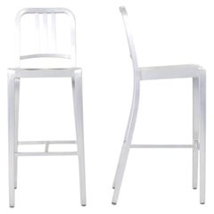 2010s Emeco 1006 Navy Bar Stool in Brushed Aluminum 5x Available
