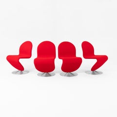 C. 1990s Set of Four Verner Panton System 1-2-3 Dining Chairs in Red Fabric