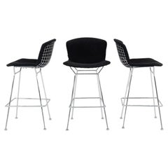 2011 Harry Bertoia for Knoll Bar Stool in Black Bouclé Fabric 10x Available