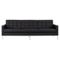 2018 Florence Knoll Three Seat Sofa in Black Leather