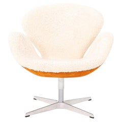 2015 Arne Jacobsen for Fritz Hansen Swan Lounge Chairs in Shearling 2x Available