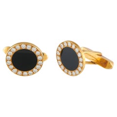 Bvlgari 18K Yellow Gold Diamond and Onyx Cufflinks Bvlgari 18K Yellow Gold Diamond and Onyx Cufflinks