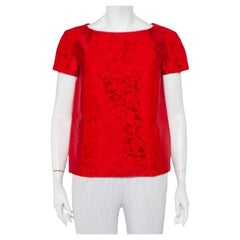 Valentino Red Silk & Lace Paneled Oversized Top S