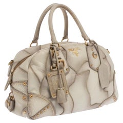Prada White Deerskin Leather, Croco and Lizard Trim Patchwork Cervo Bowler Bag