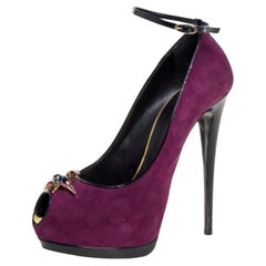 Giuseppe Zanotti Suede Crystal Embellished Pep Toe Ankle Strap Pumps Size 40