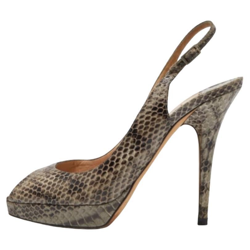 Jimmy Choo Grau Schlangenhaut Leder Peep Toe Pumps Größe 38.5