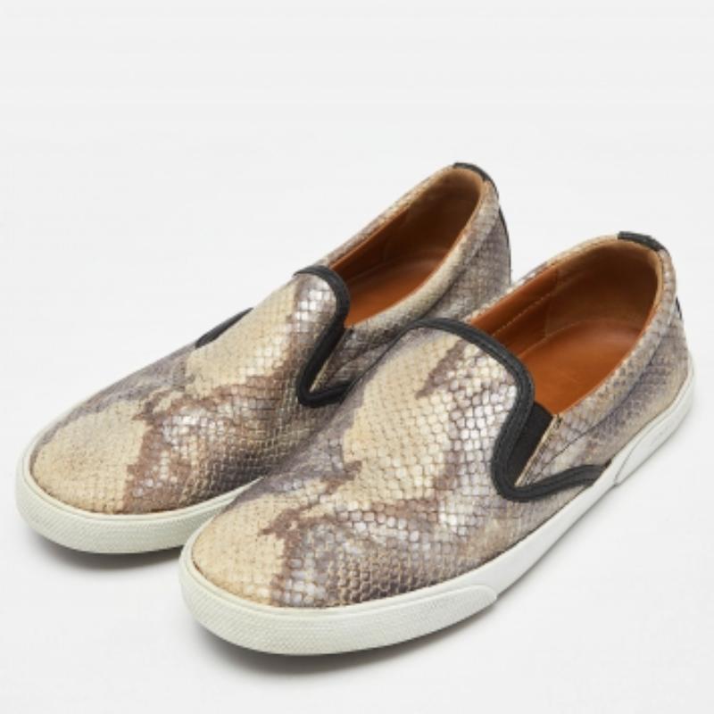 Jimmy Choo - Sneakers Brooklyn Slip On in Pelle di Serpente Marrone/Nero Taglia 37 in vendita 2