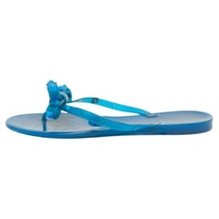 Valentino Blue Rubber Rockstud Thong Flat Sandals Size 38