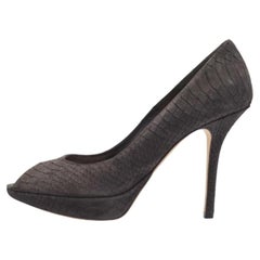 Dior Dark Grey Python Embossed Leather Miss Dior Peep Toe Pumps Size 39