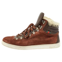 Gucci Brown Suede and Fur Trim High Top Sneakers Size 43