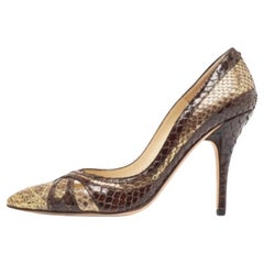 Jimmy Choo Brown/Gold Python Pointed Toe Pumps Size 37