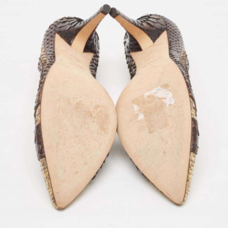Jimmy Choo Brown/Gold Python Pointed Toe Pumps Size 37 For Sale 2