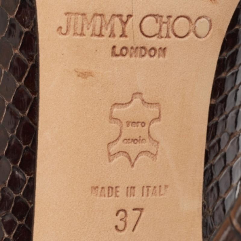 Jimmy Choo Brown/Gold Python Pointed Toe Pumps Size 37 For Sale 4