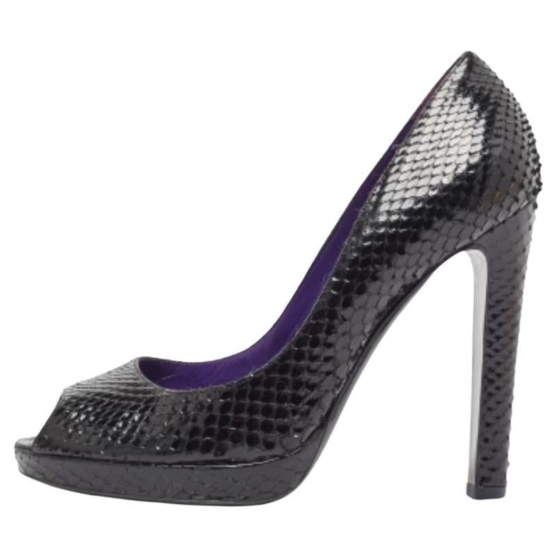 Sergio Rossi - Escarpins Peep Toe en python noir - Taille 37,5
