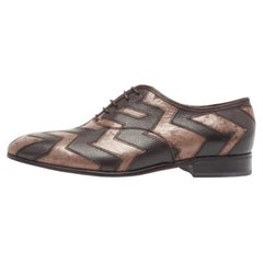 Salvatore Ferragamo Brown Ostrich and Leather Gris Oxfords Size 41