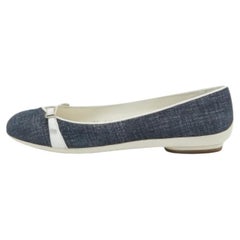 Salvatore Ferragamo Blau/Weiß Wildleder Audrey Ballettschuhe Größe 35.5