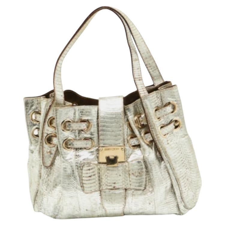Jimmy Choo Bolso Riki de piel de pitón plateada en venta