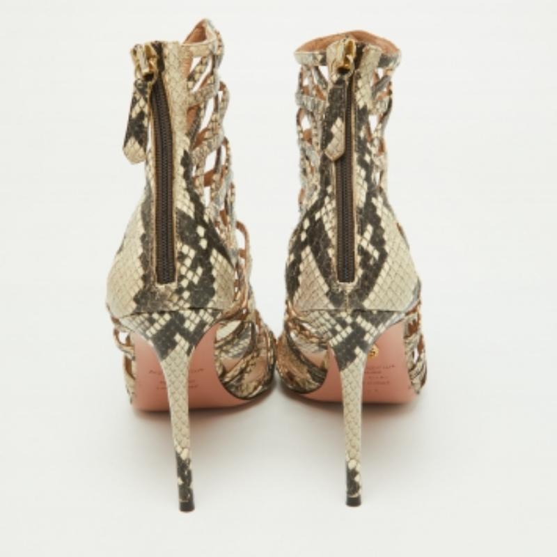 Aquazzura Beige/Braun Python geprägte Leder Knockout Sandalen Größe 37.5 im Angebot 2