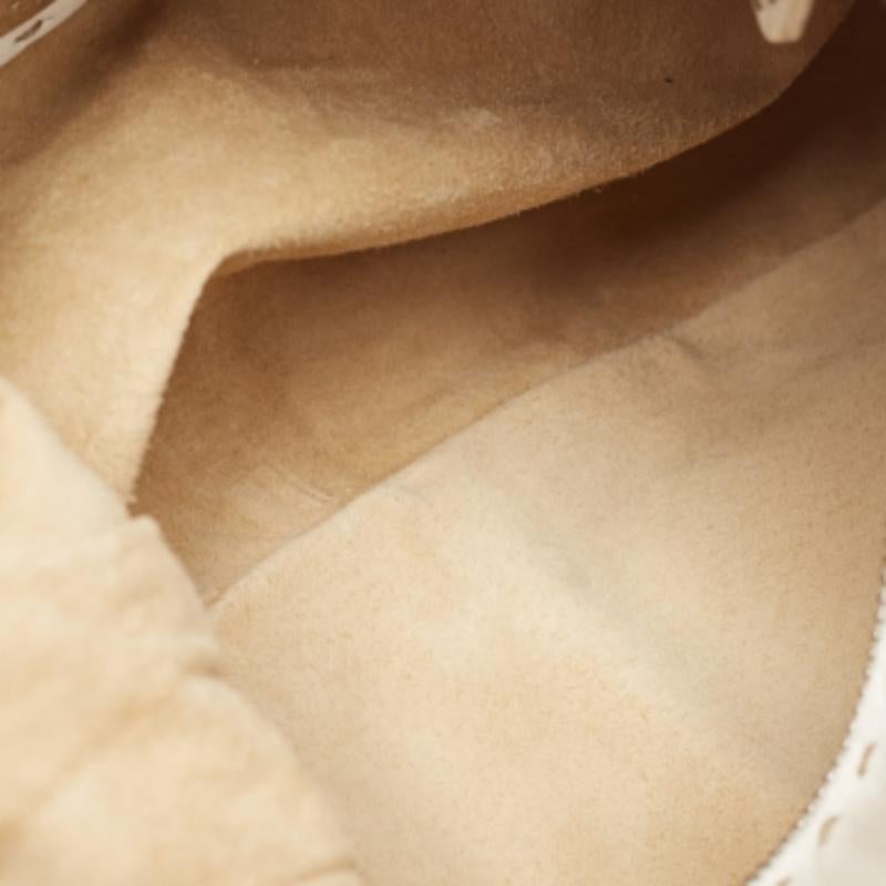Fendi, borsa con zip in pelle e pelliccia di coniglio di colore bianco/marrone in vendita 4