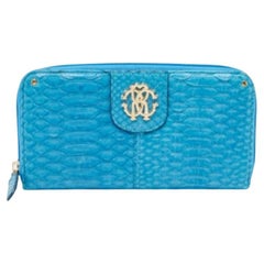 Roberto Cavalli Portafoglio continentale con zip in pitone blu