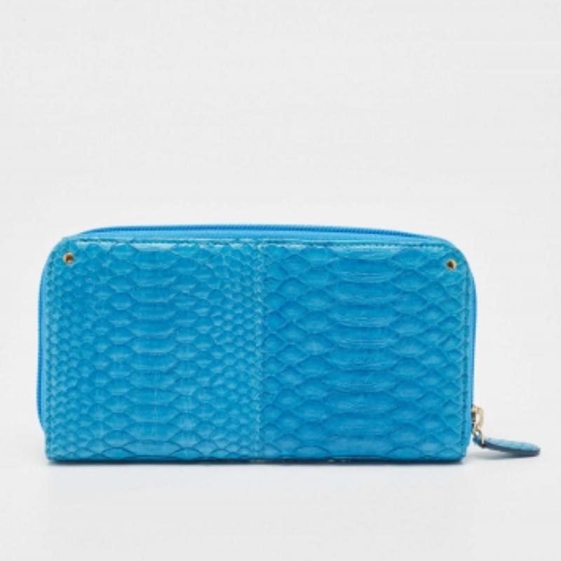Roberto Cavalli Portafoglio continentale con zip in pitone blu in vendita 2