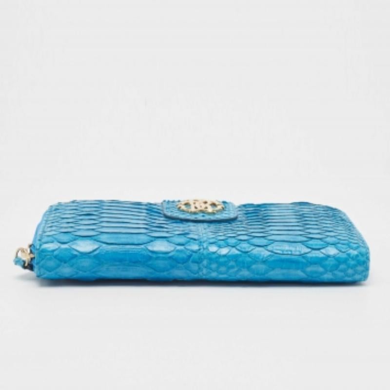 Roberto Cavalli Portafoglio continentale con zip in pitone blu in vendita 3