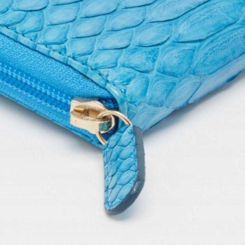 Roberto Cavalli Portafoglio continentale con zip in pitone blu in vendita 5