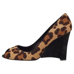 Stuart Weitzman - Marrone/Beige, stampa animale, capelli di vitello, zeppa Peep Toe - Taglia 38