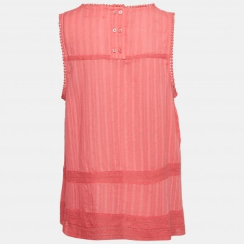 Zadig & Voltaire Camicetta senza maniche in cotone con bordi in pizzo rosa L.A. In condizioni ottime in vendita a Dubai, Al Qouz 2