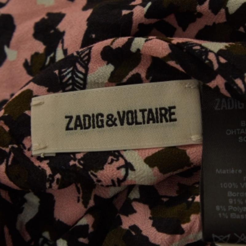 Zadig & Voltaire - Giacca bomber reversibile in crepe stampata rosa/nero S in vendita 2