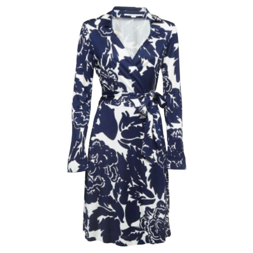 Diane Von Furstenberg  Robe midi en jersey imprimé floral bleu marine L