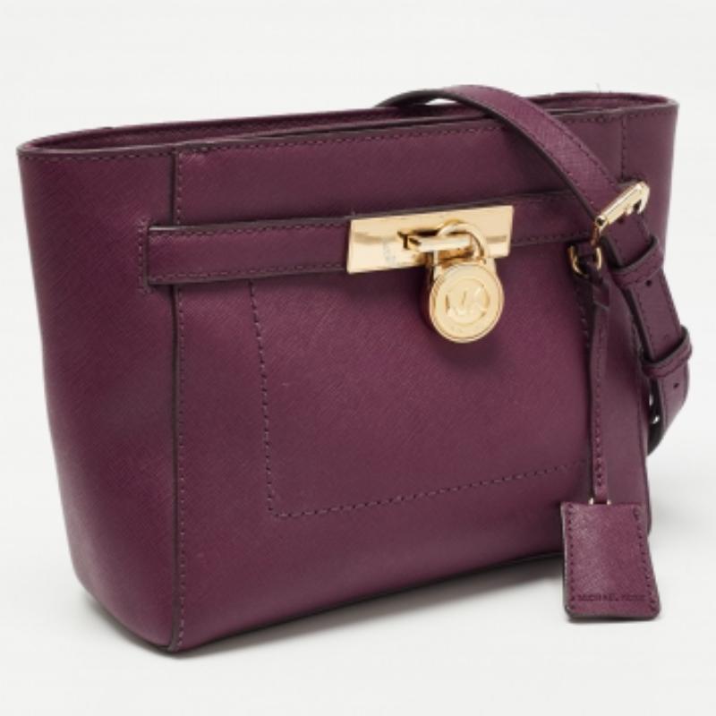 Michael Kors - Borsa a tracolla Hamilton in pelle bordeaux in vendita 5