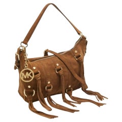 Michael Kors - Borsa a tracolla Presley in pelle scamosciata marrone con frange