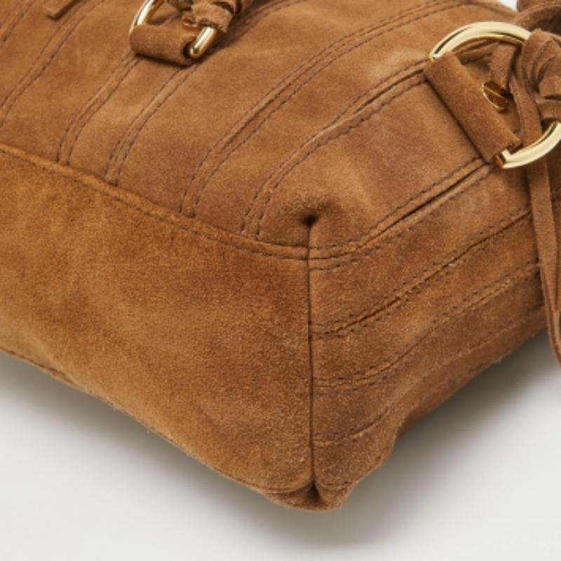 Michael Kors - Borsa a tracolla Presley in pelle scamosciata marrone con frange in vendita 4