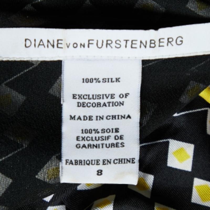 Diane von Furstenberg Schwarzes bedrucktes und verziertes ärmelloses Seidenkleid M im Angebot 2