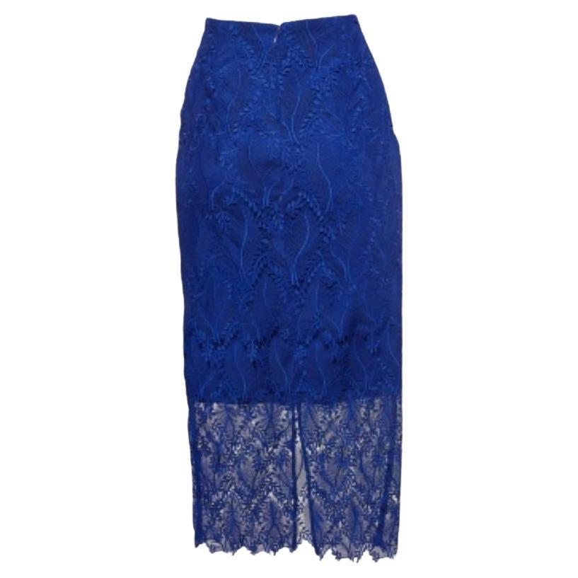 Diane von Furstenberg Gonna a tubino sartoriale con sovrapposizione di pizzo blu S in vendita